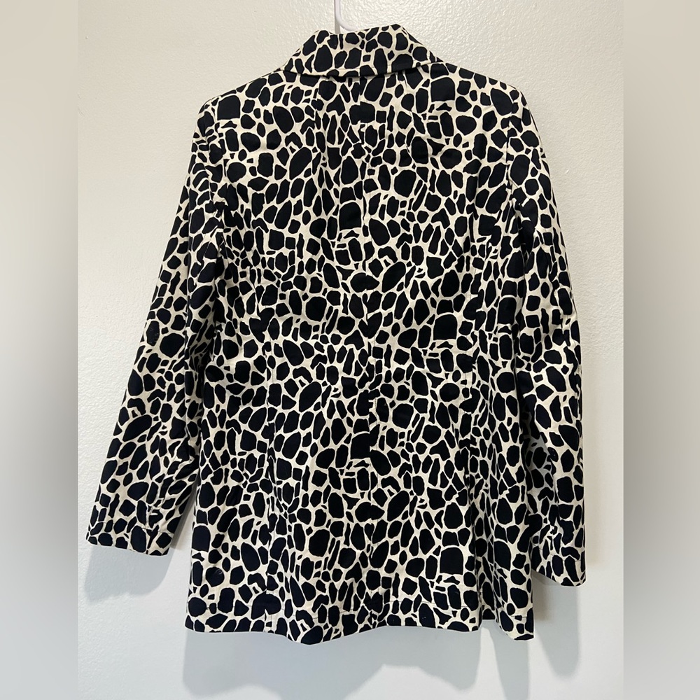 Jones New York Giraffe Print Stretch Lined Cotton White/Black Blaz Jacket Sz M